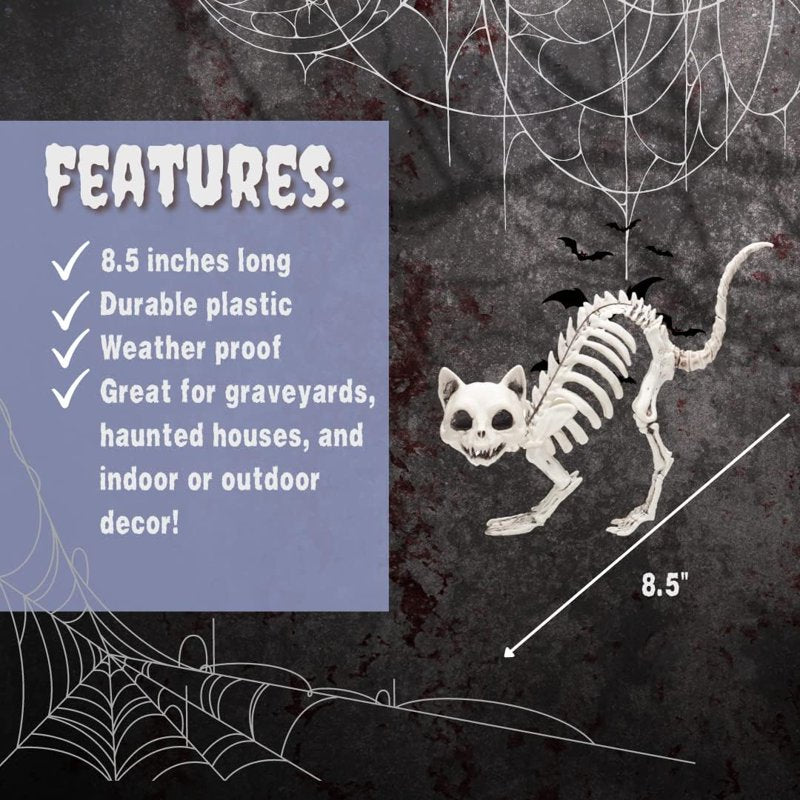 Halloween Kitten Skeleton Decorations 3-Pack - Weather-Resistant Yard Props