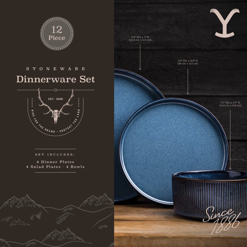 Yellowstone John 12-Piece Ceramic Dinnerware Set - 2 Pack