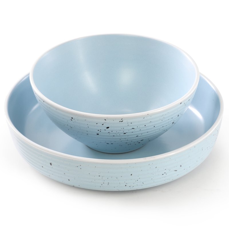 16 Piece Double Bowl Stoneware Dinnerware Set - Light Blue