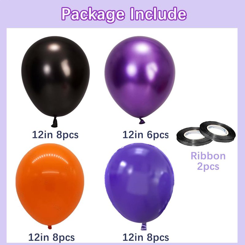 Halloween & Birthday Latex Balloons Set - Black & Orange Confetti, 30pcs - Variation B