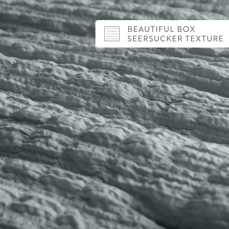 King Seersucker Textured Comforter Set - Light Blue All-Season Down-Alternative Bedding