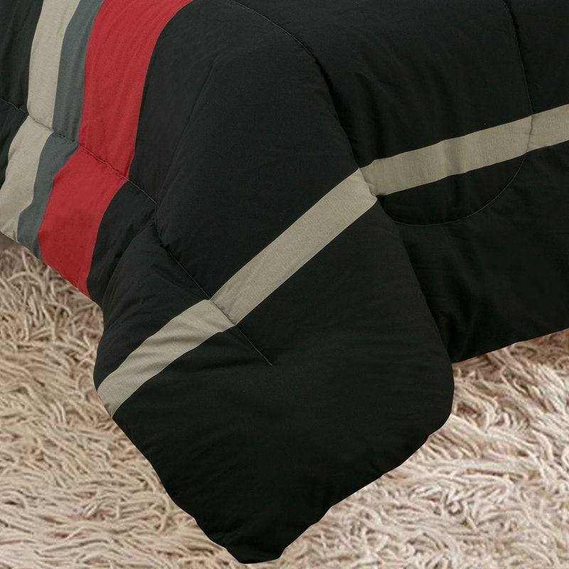 Twin XL Rugby Stripe Reversible Comforter Set - Red Bed in a Bag Variation