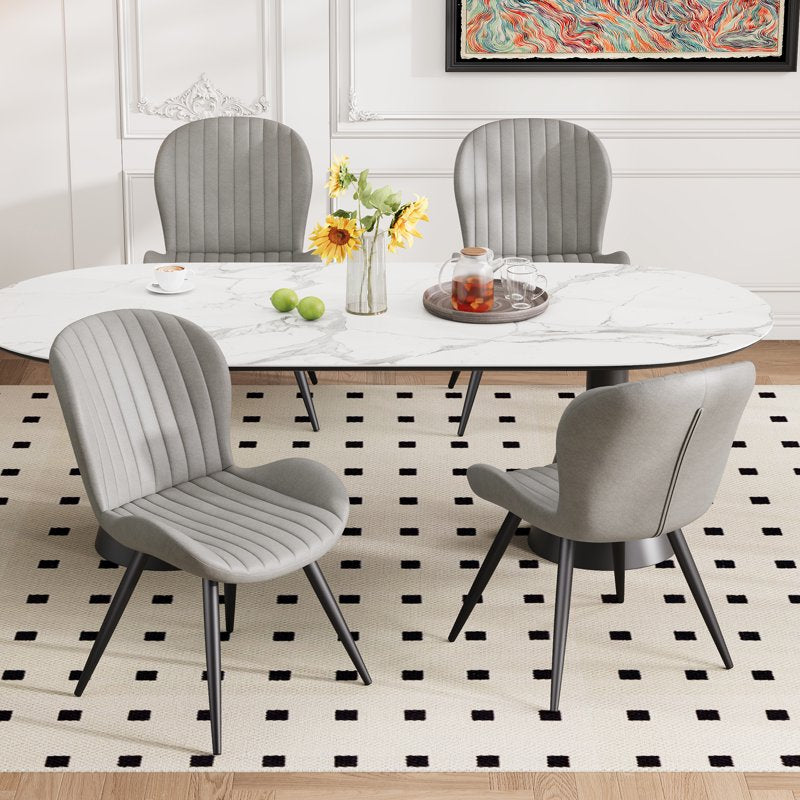 Upholstered Dining Chairs Set of 2 - Gray with Metal Legs