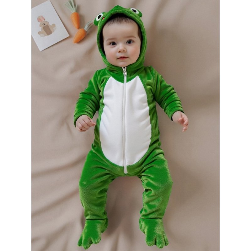 Kids Toddler Baby Halloween Frog Costume Unisex Footed Romper 1-3 Months - Green
