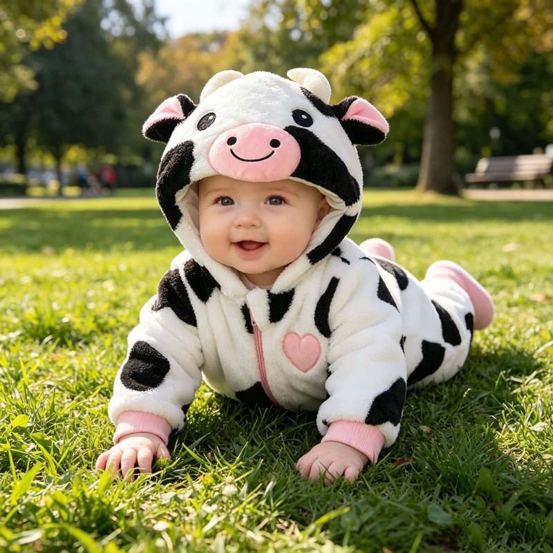 White Baby Cow Costume Infant Romper 1-3 Months Halloween Animal Outfit