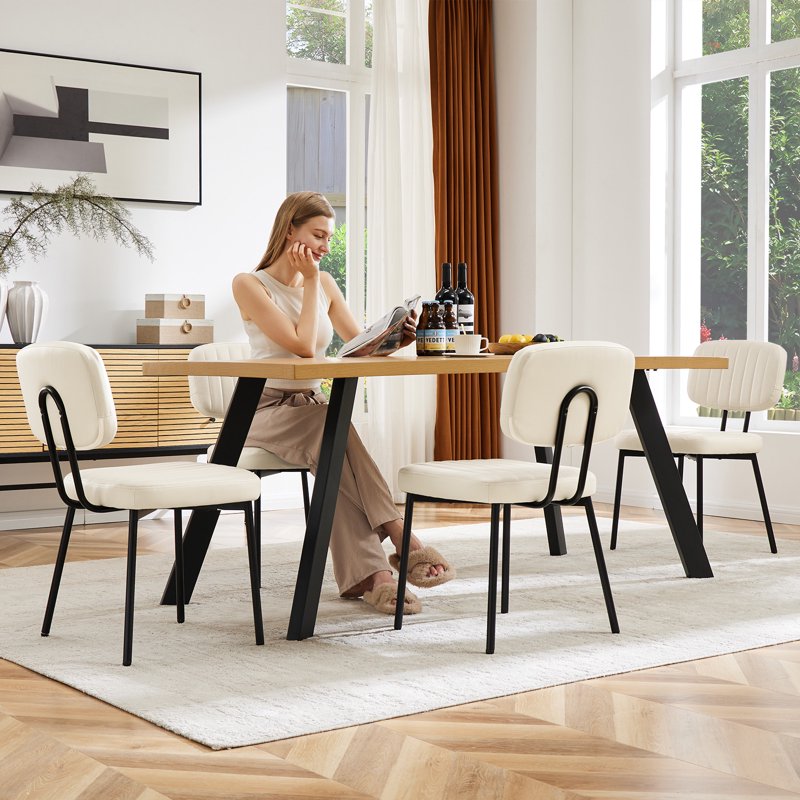 Modern Faux Leather Dining Chairs Set of 2 - White