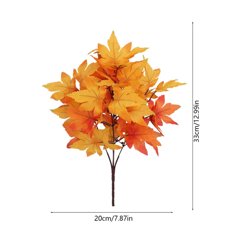 Artificial Maple Leaf Bushes - 2Pcs Fall Decor for Vase, Thanksgiving & Halloween Centerpieces - Yellow, 13 Inches