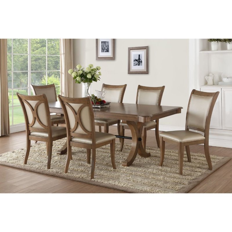 Gray Oak Rectangular Extendable Dining Table with X Base