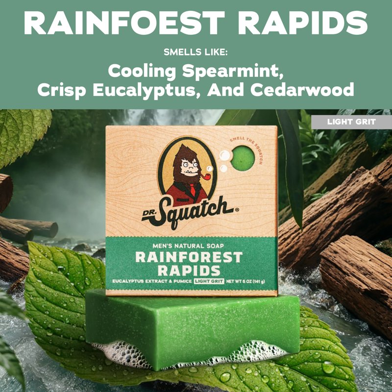 Natural Bar Soap for Men - Rainforest Rapids, 5 oz Exfoliating Soap