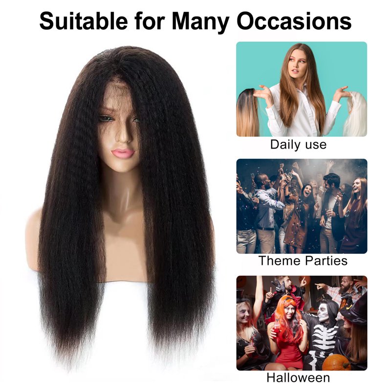 24-Inch Black Lace Front Wig - Heat Resistant Long Straight Hair