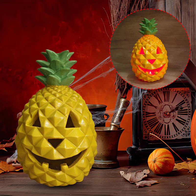 Halloween Pineapple Pumpkin Lantern - Indoor Outdoor Shatterproof Decor - Variation #368A