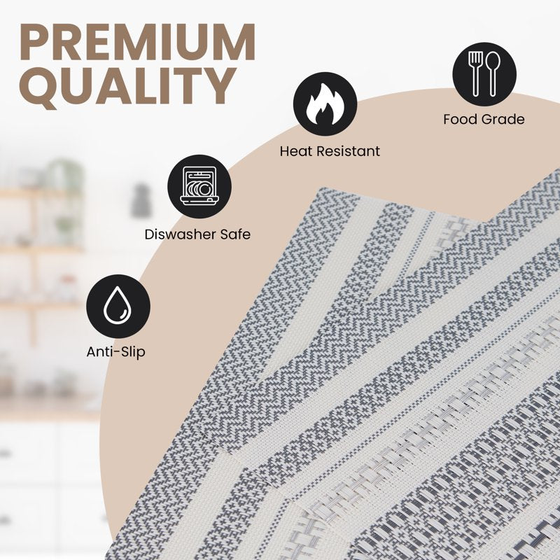 Set of 6 Non-Slip Placemats - 12x18 in Aztec Glitter Grey