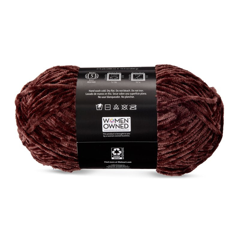 Velvety Yarn for Knitting & Crocheting - Warm Chocolate, 315 yd - Mainstays