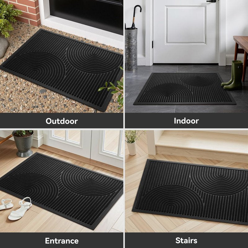Outdoor Welcome Mat 24x35 Inches Arch-Black Non Slip Absorbent Rubber Entry Rug