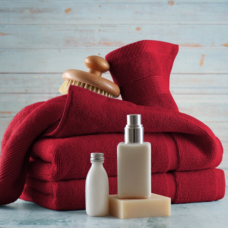 Bath Towels Set - 4 Red Body Towels & 2 Washcloths, 100% Cotton Luxury Softness