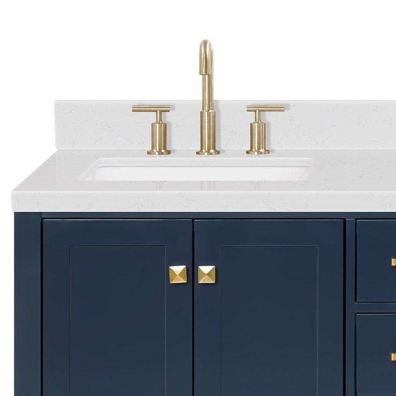 ARIEL Cambridge 60 Inch Midnight Blue Double Bathroom Vanity with Solid Wood Frame and White Quartz Top
