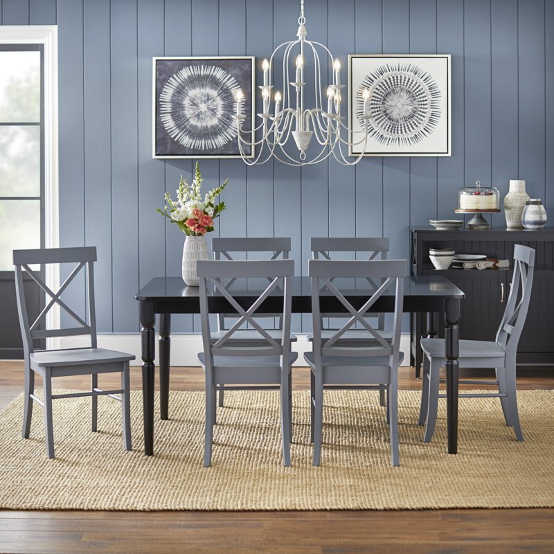 Rubberwood Cross Back Dining Chairs - Set of 2, Gray