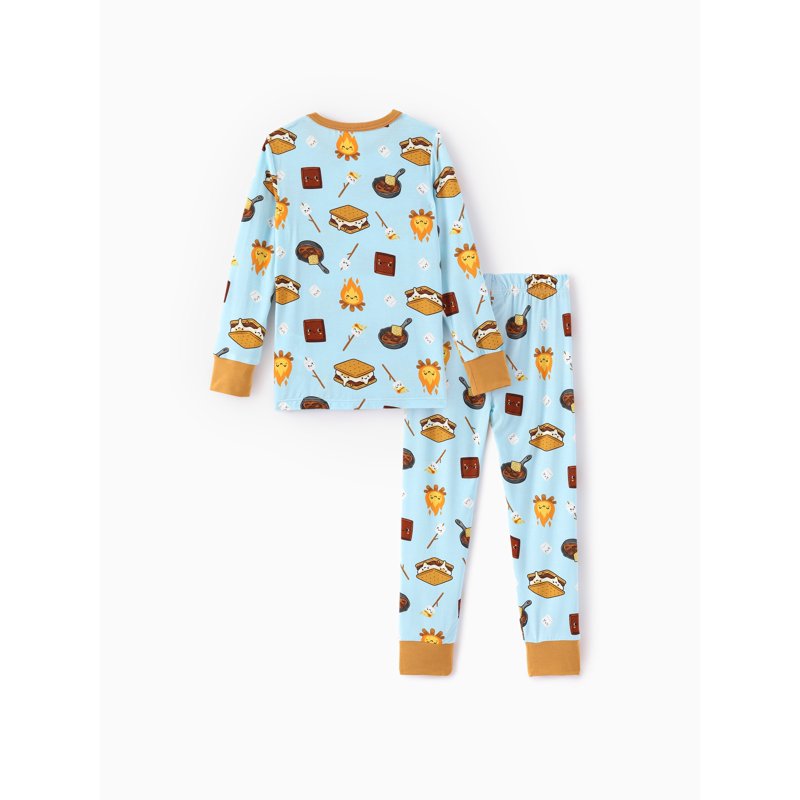 Toddler Bamboo Viscose Pajama Set - Camping Print, 3T, Blue Grey