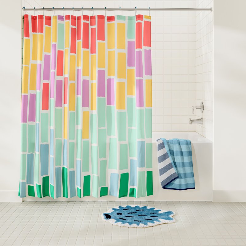 Kids Fabric Shower Curtain Hook Set - Rainbow Geo Variation