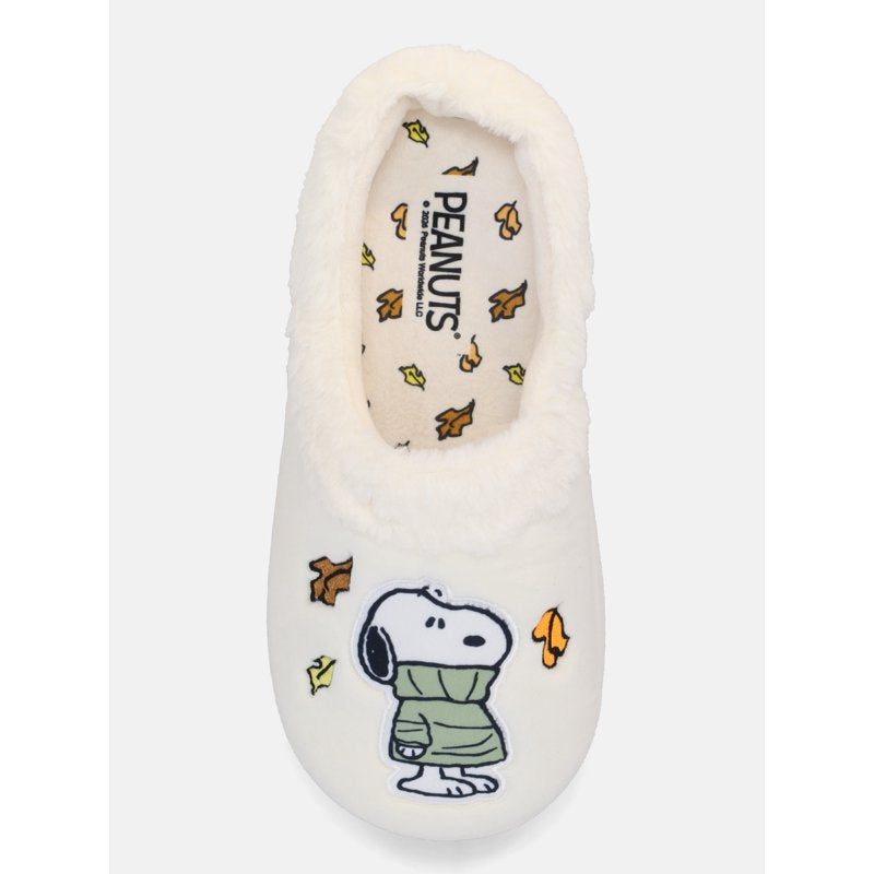 Women’s Fall Snoopy Slippers - White Crème, Size 7/8, Cozy & Non-Slip
