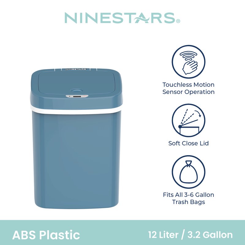 3.2 Gallon Motion Sensor Trash Can with Trash Bags - Steel Blue