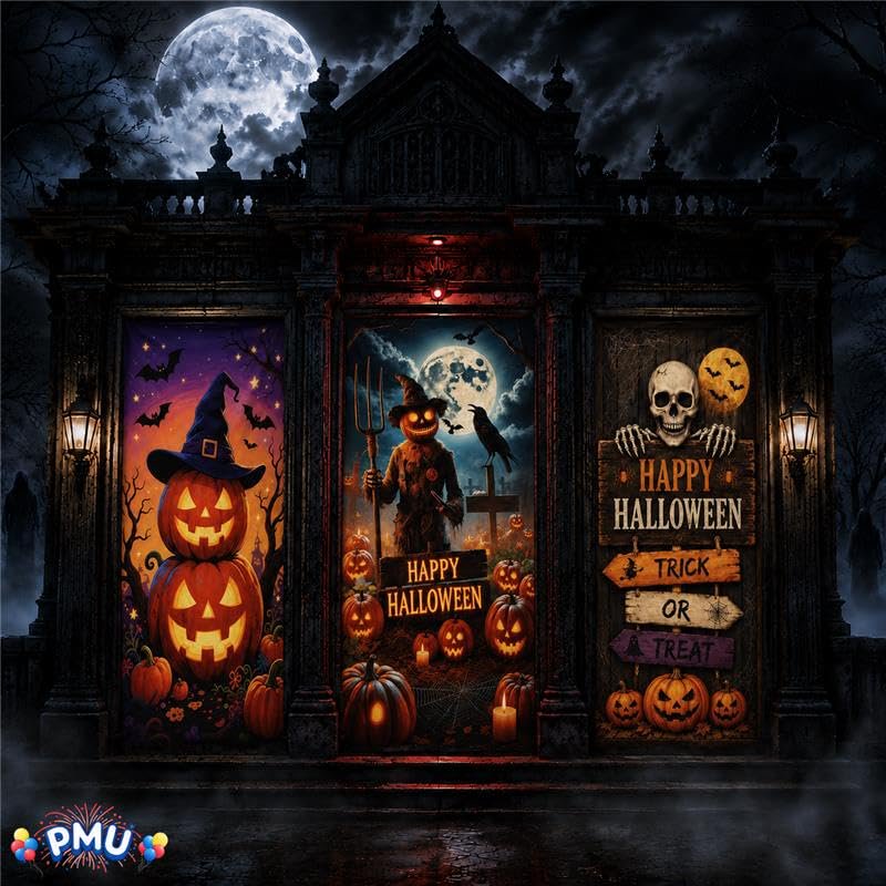 PMU Halloween Door Cover Set - 7 Bundles Spooky Decor for Multiple Doors