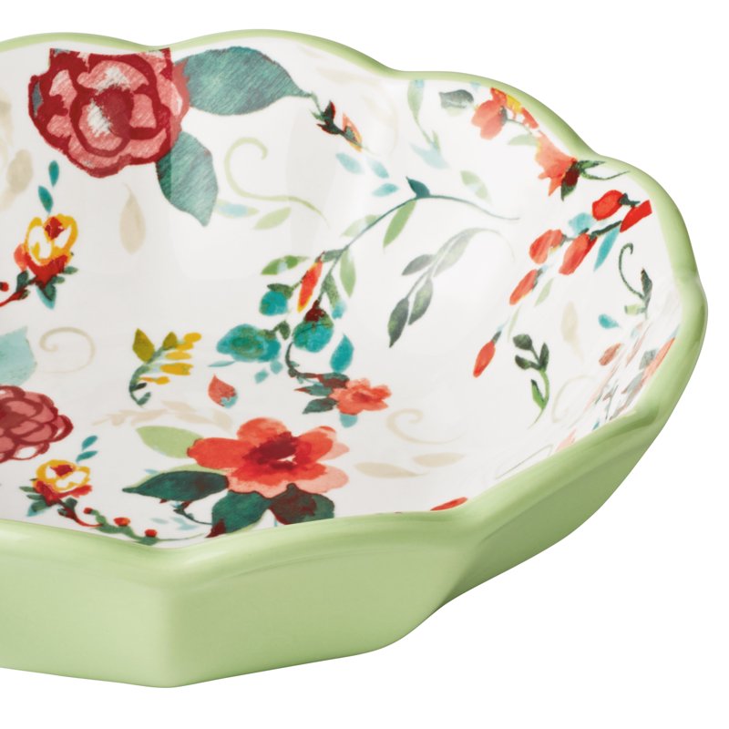 4-Piece Ceramic Pasta Bowl Set - Painted Meadow Green