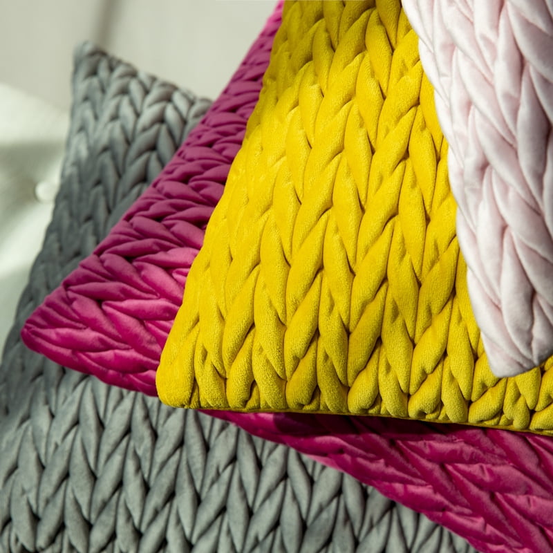 20x12 Inch Yellow Chevron Velvet Throw Pillow Set - Modern Polyester Cushion