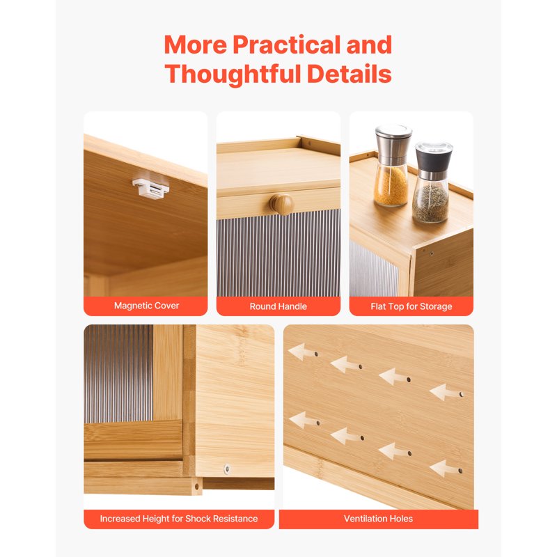 Bamboo Bread Storage Box - Large Capacity Rectangle Design
