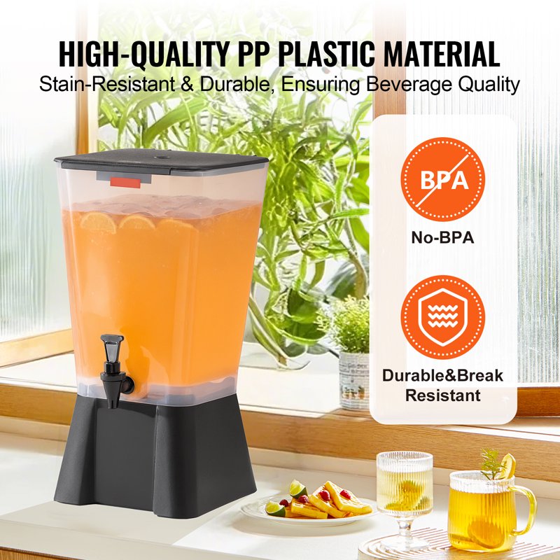 5-Gallon Beverage Dispenser with No-Drip Spigot - Clear Plastic
