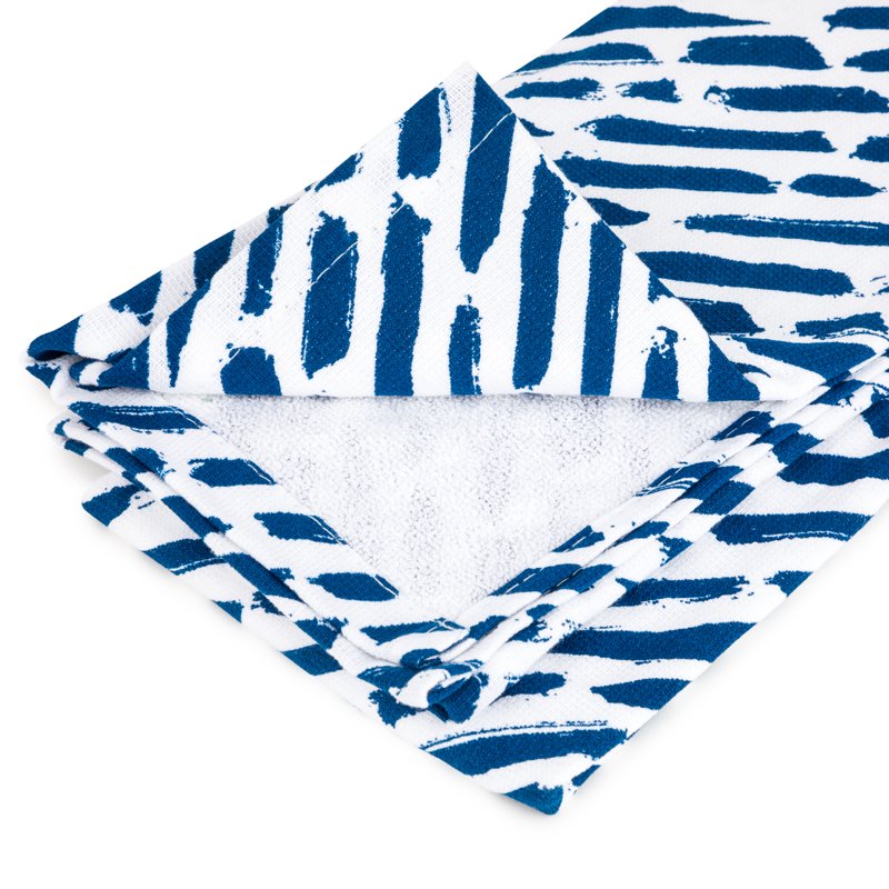 Cotton Terry Kitchen Towels Set - Blue & White, 2-Piece