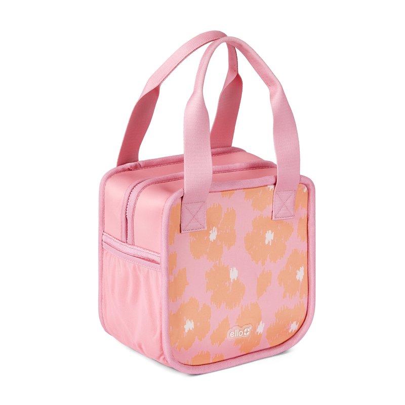 Insulated Neoprene Lunch Tote with Zipper - Coral Bloom