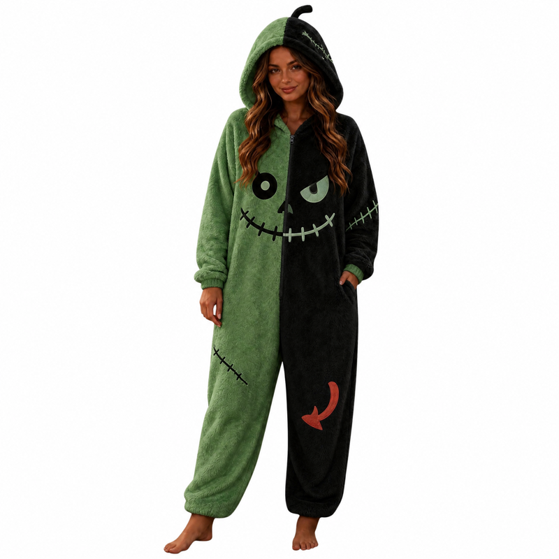 Green Halloween Onesie Pajamas for Adults Oversized Suit 4XL - Festive Costume & Loungewear