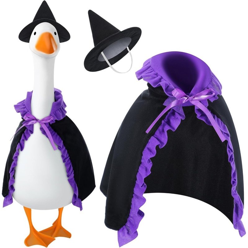 Halloween Purple Ruffled Witch Hat Cape for 23-Inch Plastic Goose - Yard Decor & Ornament Set Variation