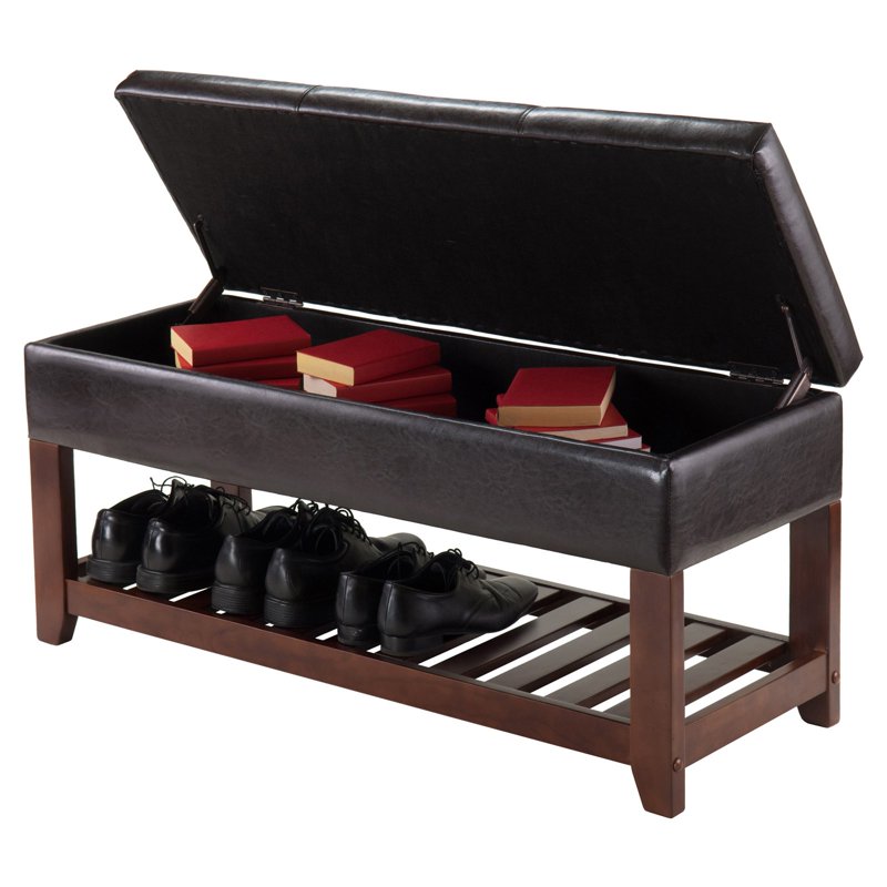 Monza Storage Chest Bench - Faux Leather & Walnut Finish