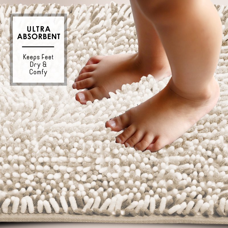 Chenille Bathroom Rug Non Slip Bath Mat 24x36 Rose Ultra Absorbent & Quick Dry