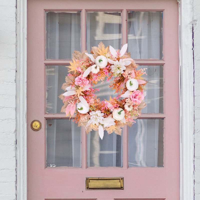 Fall Pumpkin Wreath for Front Door - Autumn Thanksgiving Halloween Decor, 15.75in