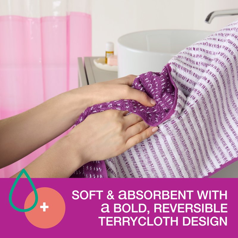 Reversible Striped Bath Towel Set - Grape Purple, 6-Piece Bathroom Linen