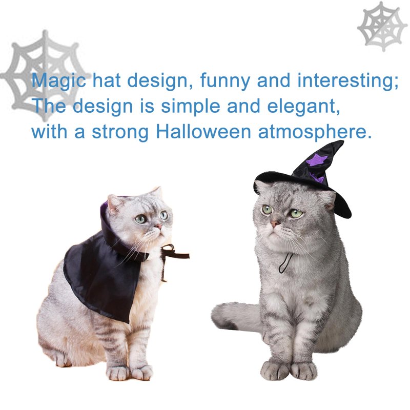 Pet Halloween Costume Wizard Cloak & Hat for Cats Dogs - Variation Witch A S