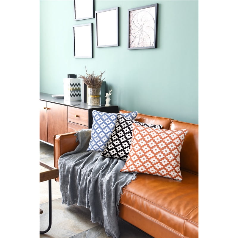 Navy Blue Woven Geometric Throw Pillow - 20-Inch Square, Home Decor Accent