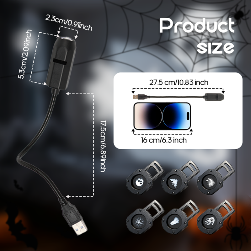 USB Powered Halloween Projector Lights 6-Pack with Multiple Patterns for Home & Party Decor