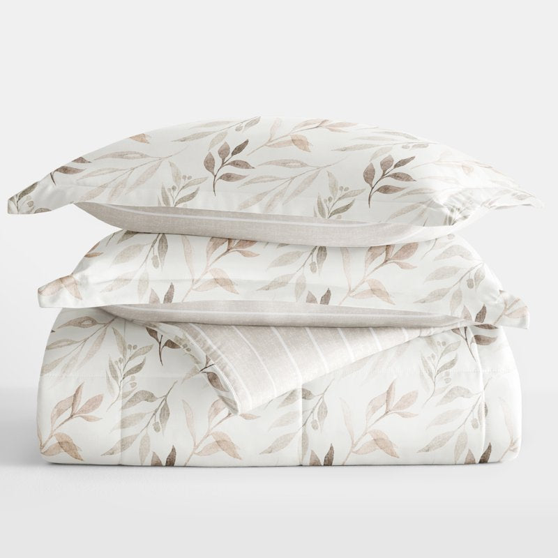 Down Alternative Reversible Comforter Set - Ivory, Full/Queen - Noble Linens