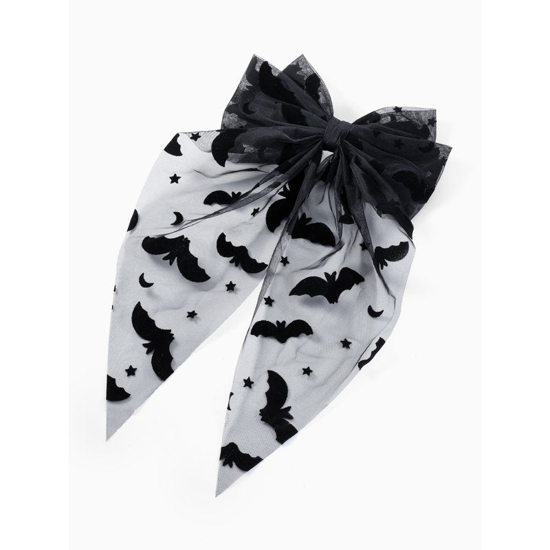 Halloween Sheer Bat Hair Bow Clip - Black Velvet Party Hair Accessory