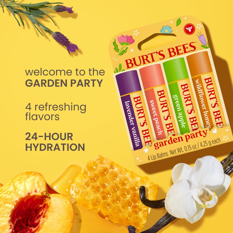 Natural Moisturizing Lip Balm Set - Garden Party Flavors - 4 Pack