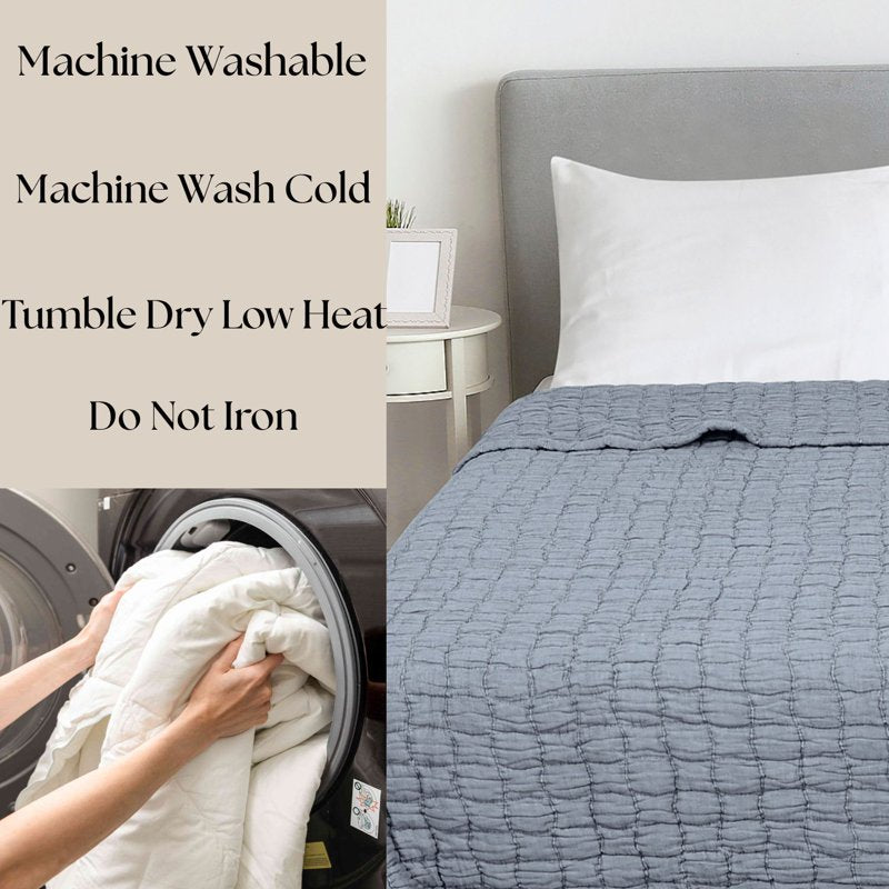King Check Matelasse Quilt - Washed Indigo Textured Bedspread
