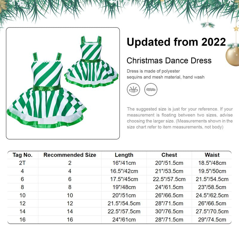 Kids Girls Christmas Sequins Santa Dance Costume Tutu Dress - Green 4