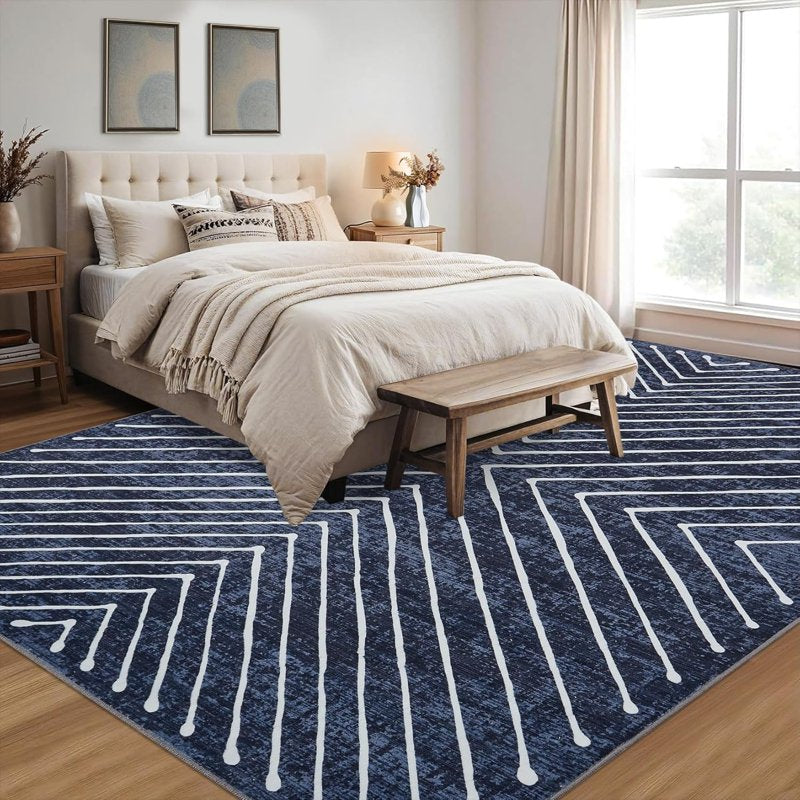 Blue 9x12 Non-Slip Modern Geometric Area Rug for Living Room Bedroom