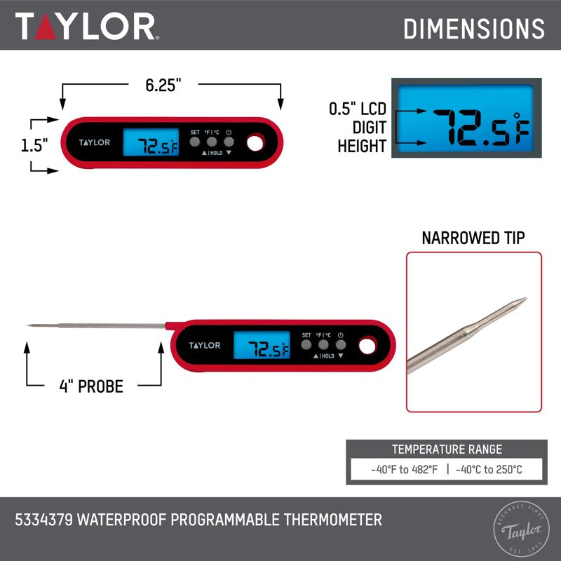Digital Waterproof Programmable Meat Thermometer - Red