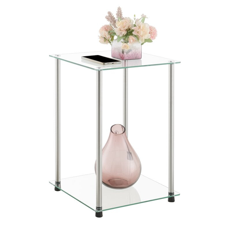 2-Tier Glass End Table with Chrome Legs - Square Design