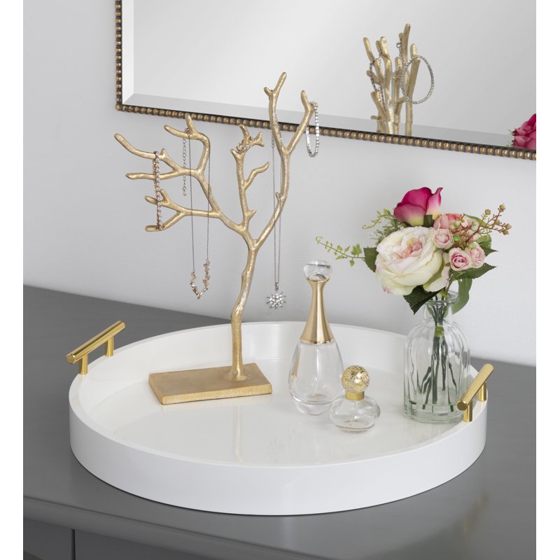 Modern Round Decorative Tray - 18" Diameter, White & Gold